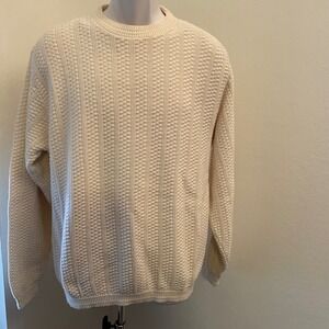 Bill Blass Menswear VTG Cream Textured Cotton Knit Crewneck Sweater Preppy USA L